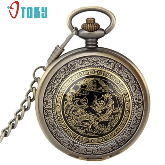 OTOKY Vintage Bronze Dragon Phoenix Quartz Pocket Watch Pendant Chain Necklace F OTOKY Vintage Bronze Dragon Phoenix Quartz Pocket Watch Pendant Chain Necklace F