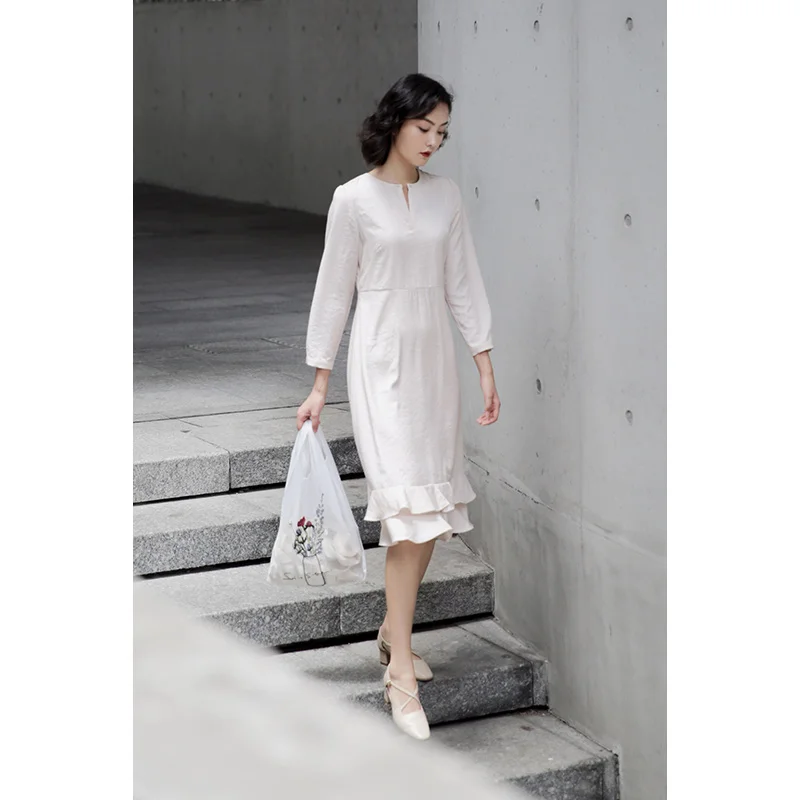 

LYNETTE'S CHINOISERIE Spring Autumn Original Design Women Elegant Slim High Waist Dresses