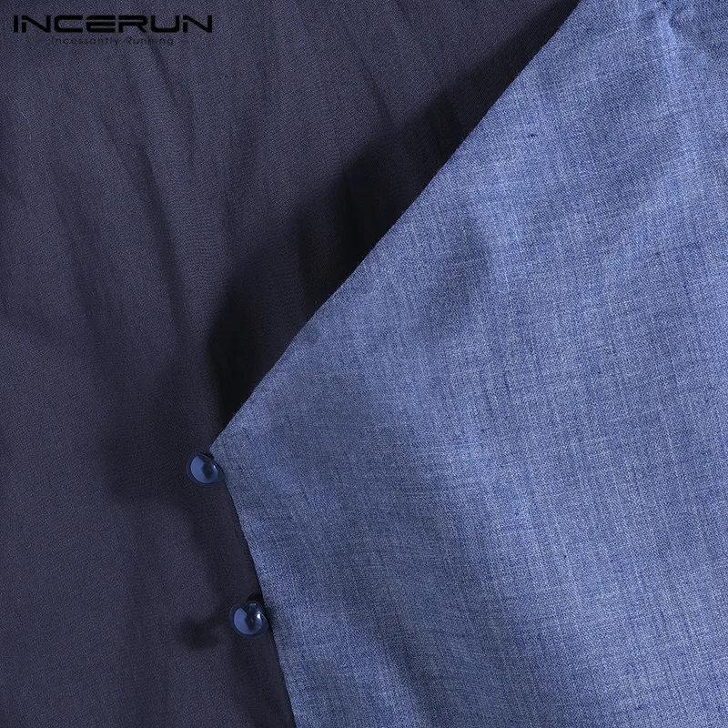 INCERUN Muslim Clothes Men Islamic Arab Kaftan Cotton Long Sleeve Patchwork Middle East Saudi Arabia Men Robes Jubba Thobe