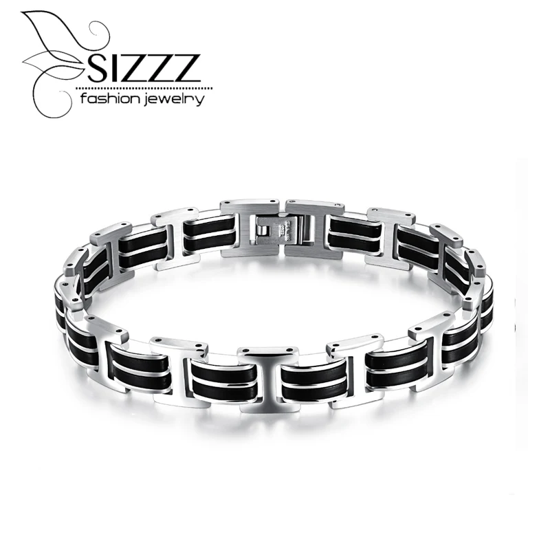 

SIZZZ 21cm long 10mm wide European and American fashion jewelry rock style stainless steel motorcycle Bracelet&Bangles for men