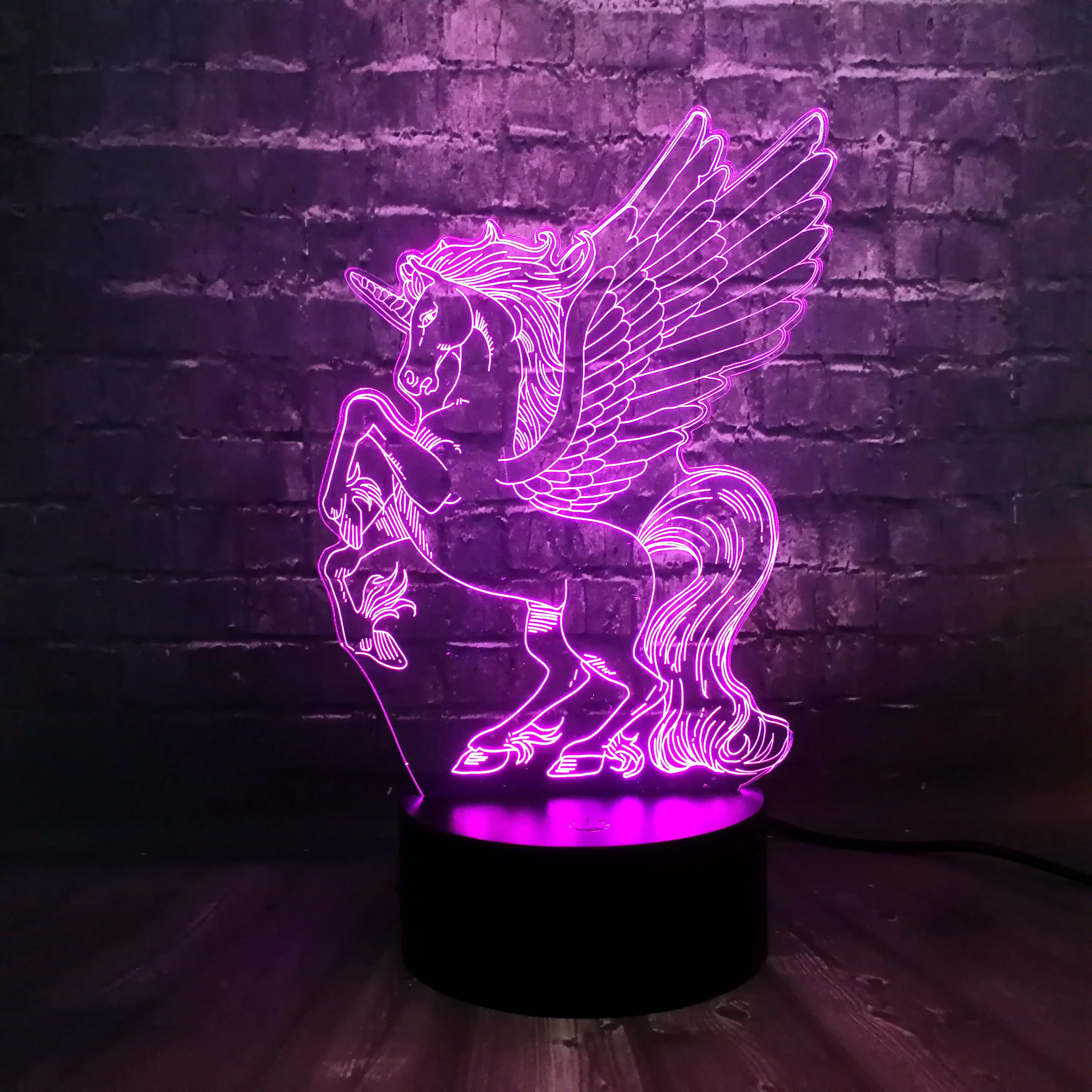 Новая иллюзия акриловая панель 3D LED RGB Лошадь Единорог 7 цветов USB зарядка декор