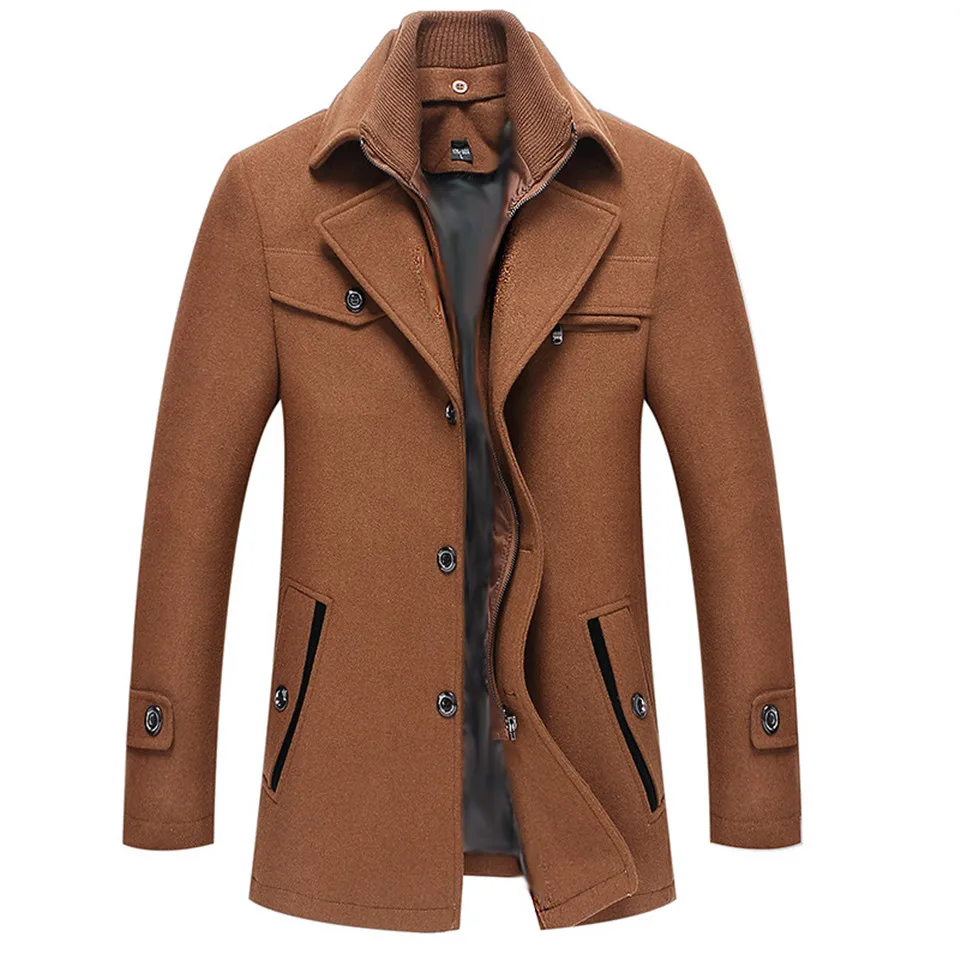 Mens Fashion Boutique Wool Pure Color Business Standing Collar Woolen Dust Coats / Male Quality Slim Leisure Trench Coats