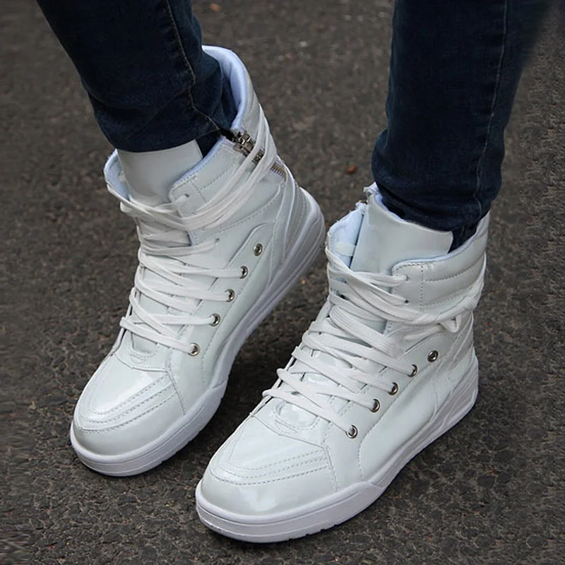 PU Leather Punk Hip Hop Shoes Men White Solid Color Dance Platform ...