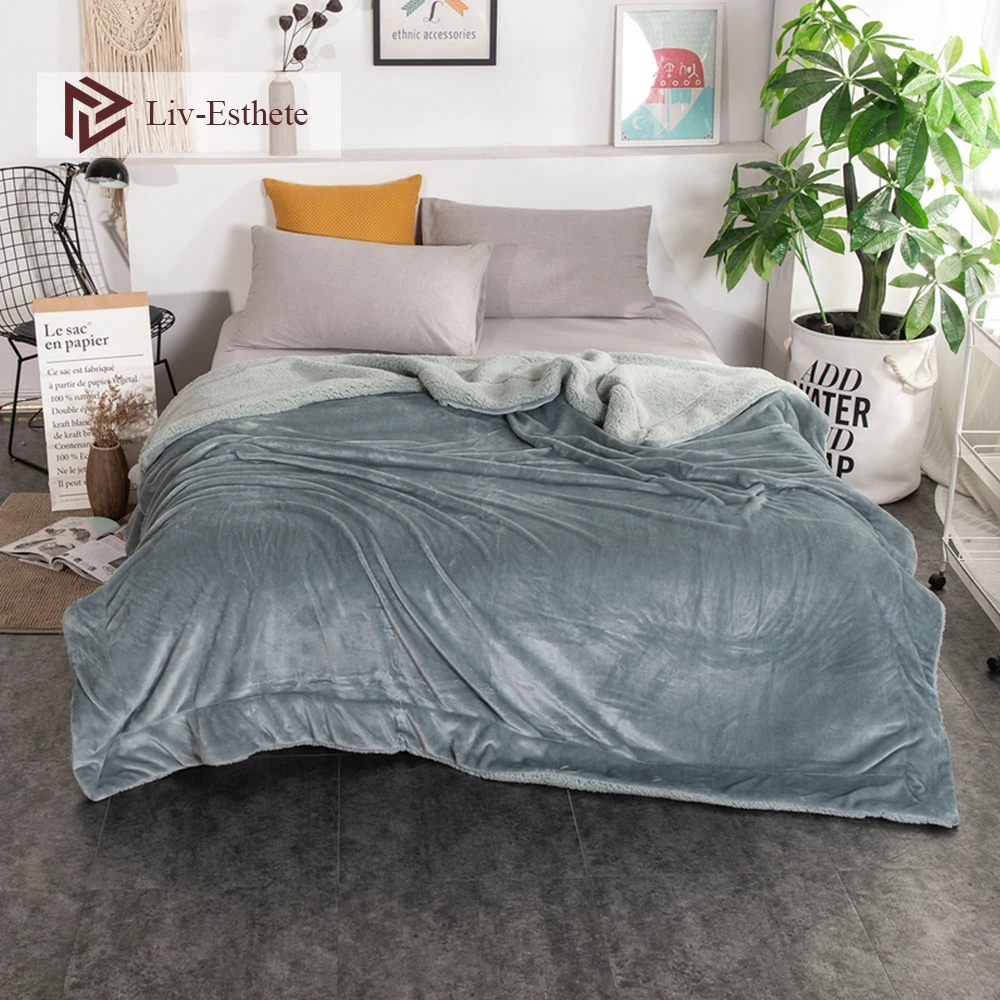 

Liv-Esthete Warm Thick Sherpa Throw Gray Blanket Weighted Flannel Fleece Blanket Queen King Adult Summer For Bed Or Couch 1PCS