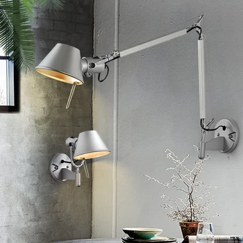 American Industrial Wall Light Black Silver E27 Rotatable Long Arm Wall Lamp with Switch for Bedside Study Office Living Room bedroom light study wall lamp iron long arm rocker wall lamp bedside light industrial style adjustable wall light bathroom