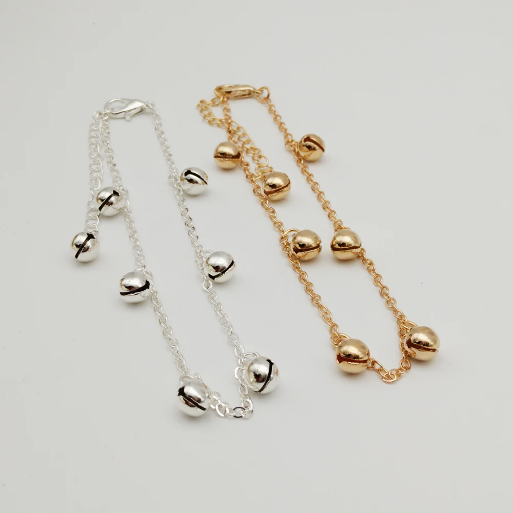 Women Beach Anklet Circle Bell Pendant Plated Metal Chain