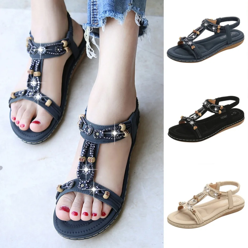 

Spring Summer Lady's Shoes Women's Sandals Flat Female Sandals Elastic Band Sandals Casual Roman Sandals Round toe Shoes