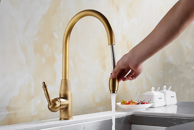 Смесители для кухни золото/хром одинарная ручка выдвижной кухонный кран одно отверстие Ручка поворотный 360 градусов смеситель для воды