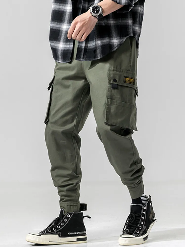 army green 2 El Barco модные хлопковые Для мужчин черные шаровары c принтом Темно-синие карманы, набедренный-хоп брюки-карго бегунов Армейский зеленый уличная Мужской Брюки - Цвет: army green 2