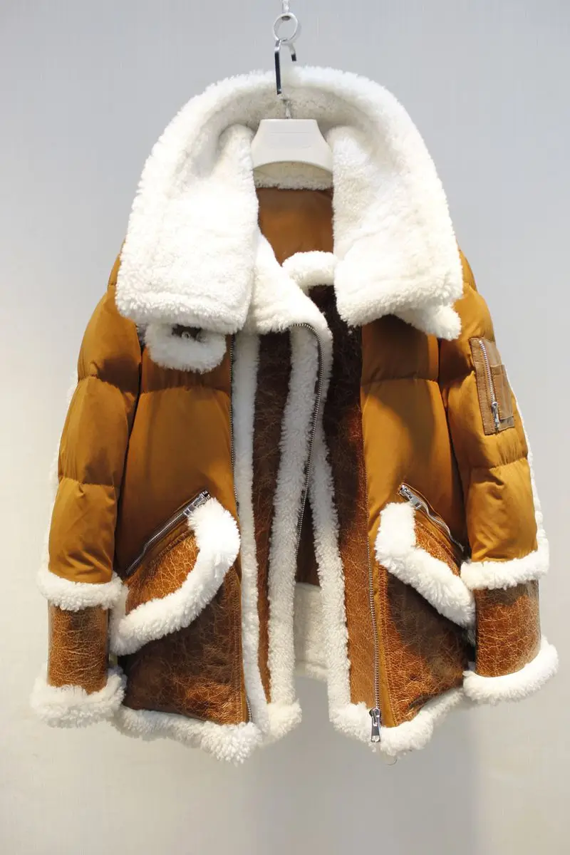 Femmes Manteau Sur Spliced Biker Veste Canard Et Craquelure 2018 Moto Duvet Taille De Mode Surface Blanc Moutons La Lâche D'hiver Fourrure Livraison pwgTqdB