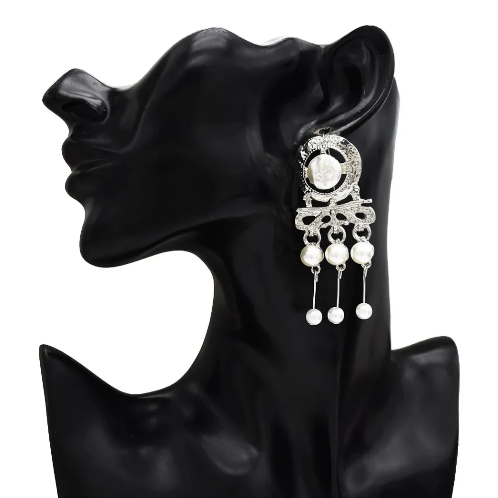 

2019 New Fashion Big Silver Gold Metal Europe Vintage Pearls Drop Earrings for Women Girl Party Birthday Jewelry