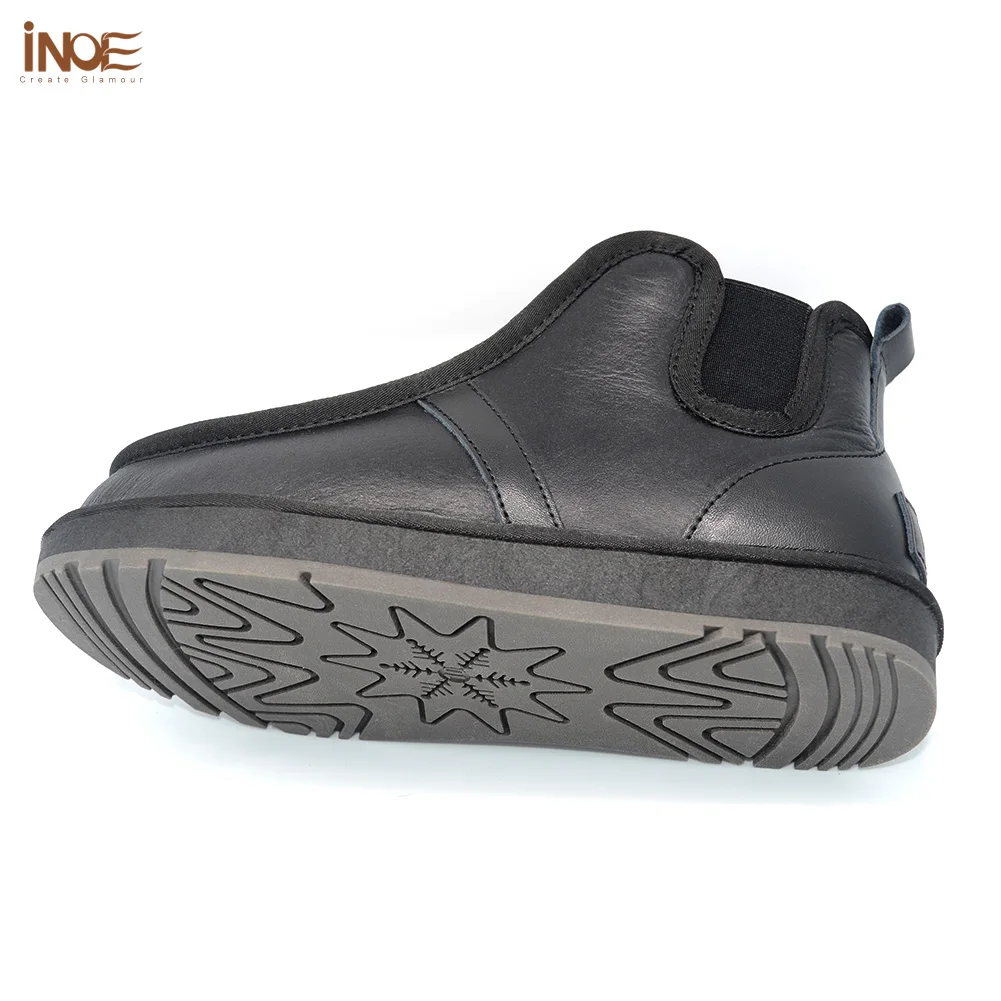 Véritable peau de mouton leatehr fourrure naturelle doublée pour hommes hiver bottes de neige imper