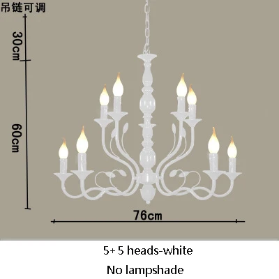 Роскошная деревенская кованая люстра E14 Свеча черная винтажная антикварная домашняя Люстра для гостиной Европейская лампа - Цвет абажура: 10 heads white A