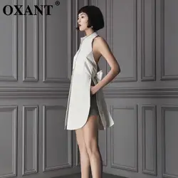 OXANT открытая спина Сексуальная рубашка женская без рукавов с завязкой в виде банта Женская блузка Топы модная одежда Корейский 2019 лето