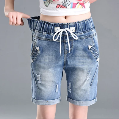 women's fashion summer female Casual blue Drawstring denim shorts women Button beach 2020 high waist Pocket 5XL jeans shorts plus size chrome hearts jeans Jeans