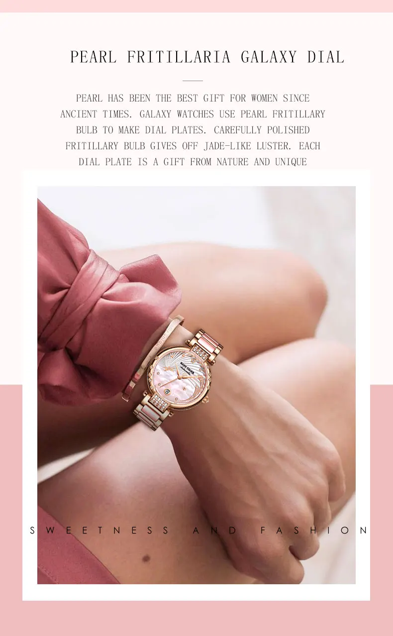 Риф Тигр/RT дизайн роскошные часы из нержавеющей стали белый циферблат автоматические часы женские с кристаллами браслет часы Galaxy RGA1592