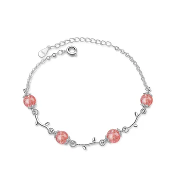 

Elegant Strawberry Quartz Flower 925 Sterling Silver Lady Bracelets Jewelry Wholesale No Fade Choker Charms Bracelet Gift