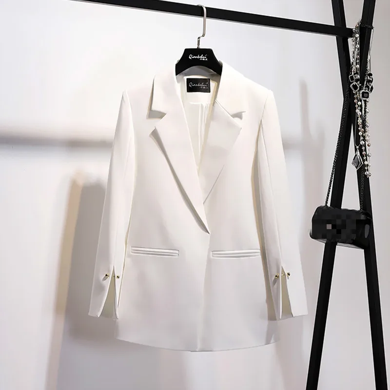 LANMREM 2019 Spring New Pattern Coat Notched Collar Spilt Sleeve Pearls Decoration Pocket Ladies Fashion Blazer BC031