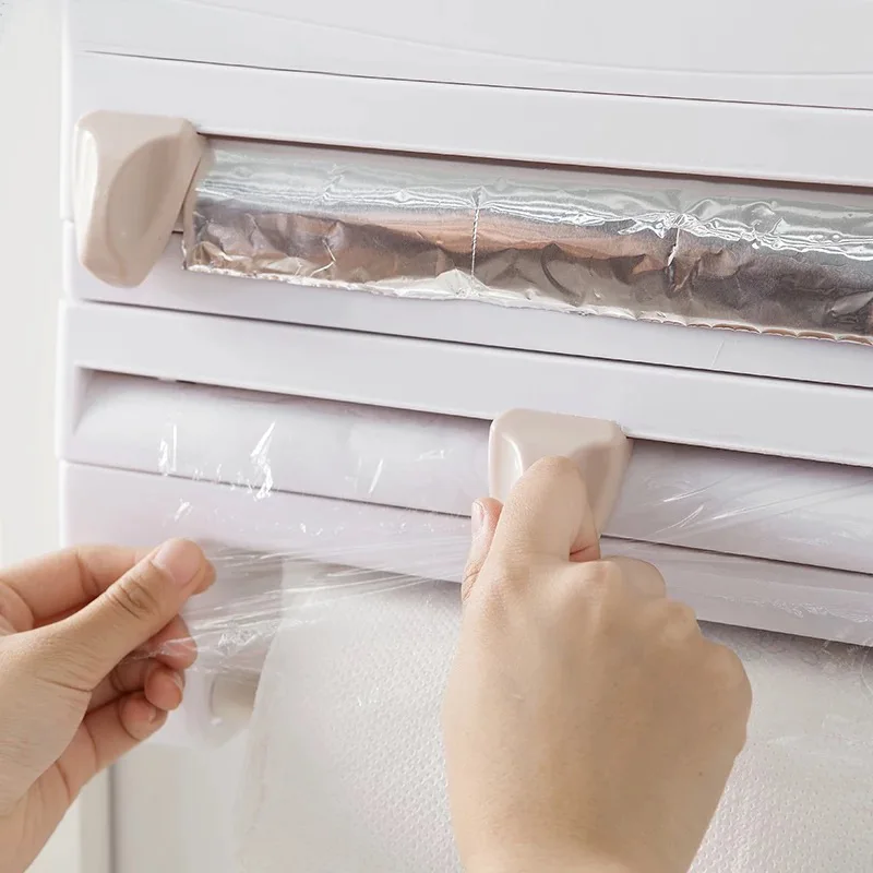 Hanging Holder Plastic Refrigerator Cling Film Cutting Storage Rack Wrap Cutter Wall Sauce Bottle Kitchen Organizer Towel