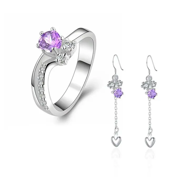 

Hot selling 925 fashion purple drop heart R+E Jewelry Set SMTS678