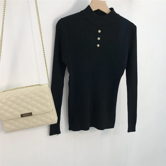 Sweater 2018 Casual Women Sweater And Pullovers Long Sleeve Button Elegant O-Neck Chic Sweater Female Slim Knit Top soft Jumpe