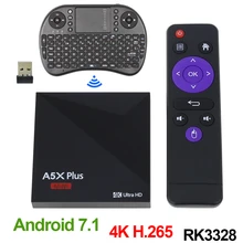Newest Android 7.1 TV Box A5X Plus Mini Rockchip RK3328 Quad Core 1GB/8GB Set Top Box 4K Mini PC Box Support USB3.0 +i8 Keyboard
