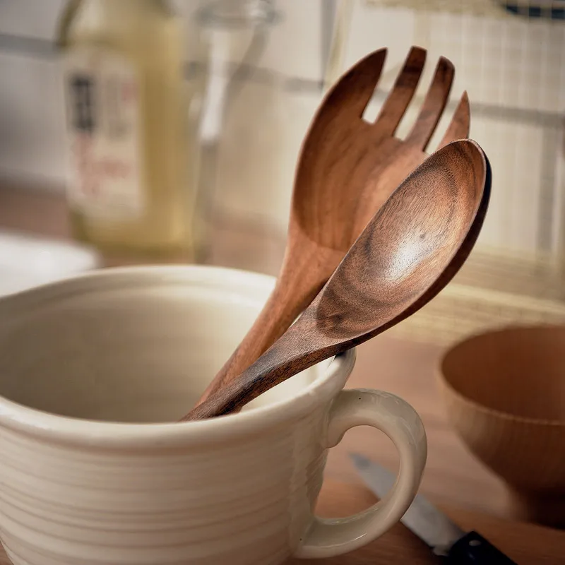Wooden Fork Spoon Set Eco Friendly Natural No Paint Teakwood Long