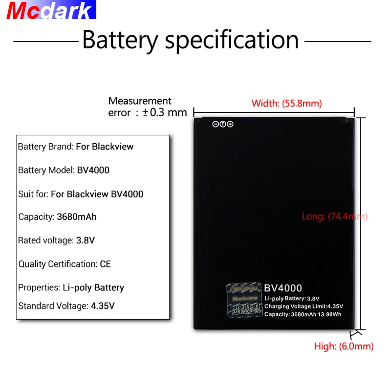 Mcdark 3680mAh батарея для Blackview BV4000 Pro Batterie аккумуляторная AKKU ACCU PIL мобильный