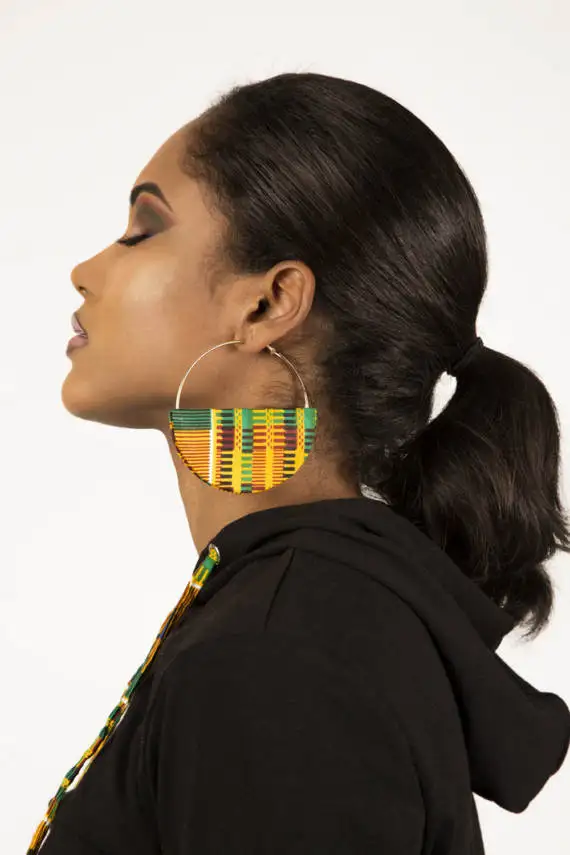 

2019 African Cloth Fabric Earrings Handmade Earrings with Tassels for Women African Print Ankara Big Oversized Earrings WYB212