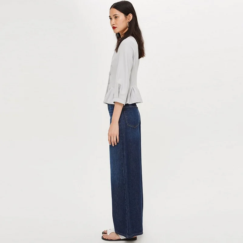 HYH HAOYIHUI Seven Point Sleeve Suit Coat Women 2018 Summer Autumn V-Neck Metal Double-Breasted Pleated Lantern Sleeve Coat