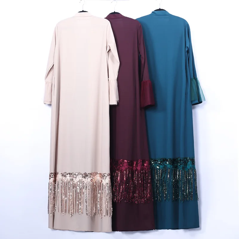 Роскошный чехол с блестками и с бахромой, абайя, кафтан Ислам кимоно кардиган мусульманское платье Абаи s Для женщин молитва турецкий Ислам ic Костюмы одеяние мусульмане