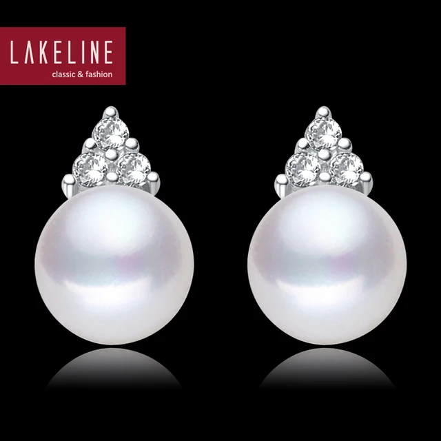 Clic Crystal White Pearl Earrings Cz Jewelry 8mm Ivory Clic Crystal White Pearl Earrings Cz Jewelry 8mm Ivory Real Cultured Stud
