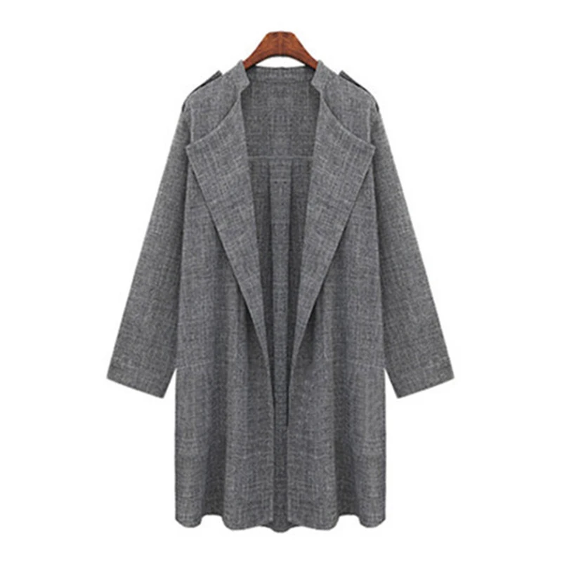 Fashion Womens Autumn Lapel Trench Coat New Arrived Elegant Casual Open Stitch Loose Plus XL-5XL Outerwear Overcoat