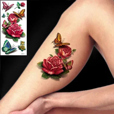 3d tattoo stickers waterproof tatouage sex products red rose and butterfly  temporary tattoo flash body paint for women|paint white|paint sandpaint  music - AliExpress