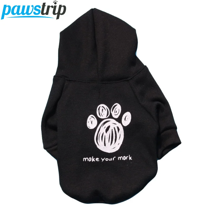 Fashion Black Dog Coat Paw Print Small Dog Hoodie Jacket Warm Winter