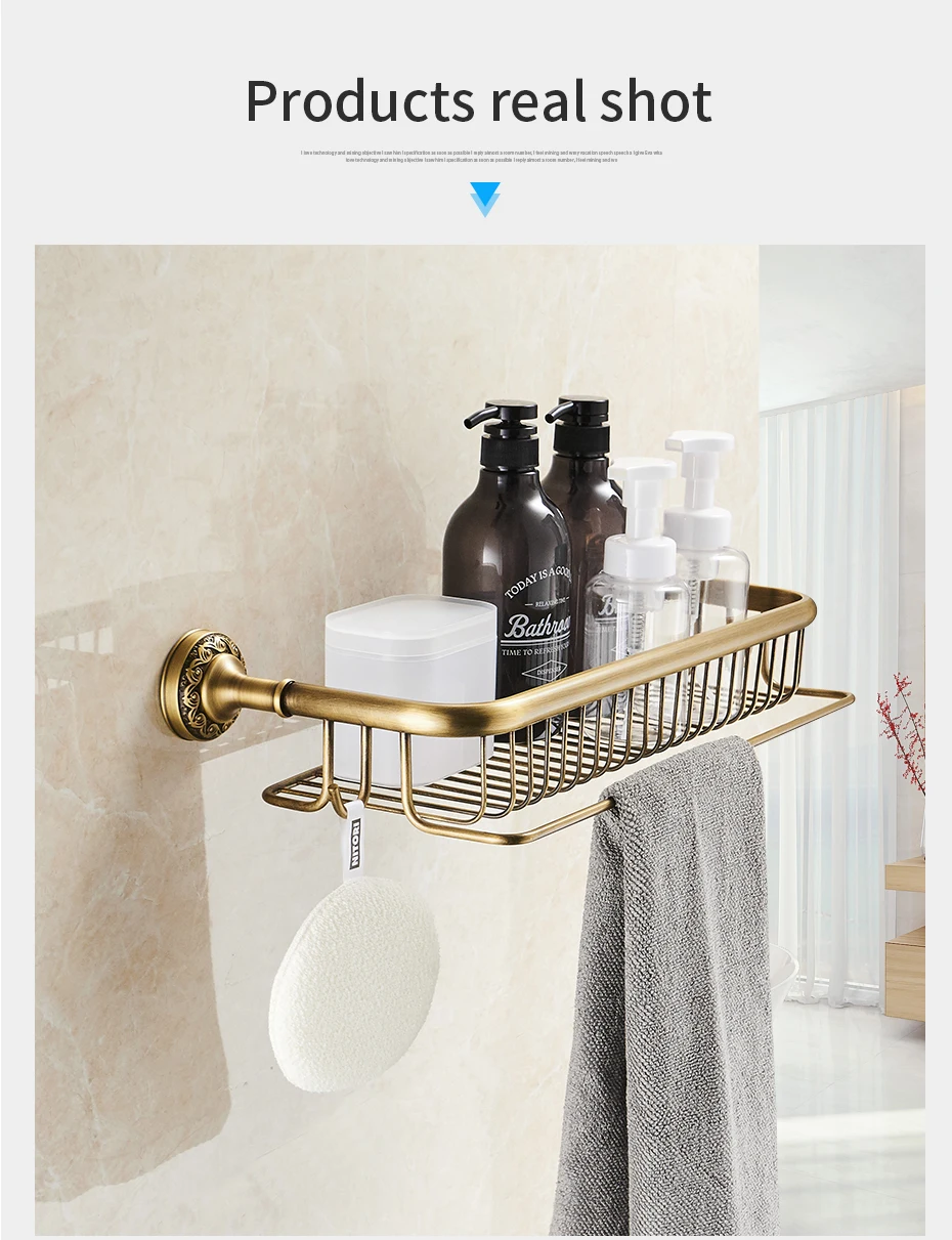 Полки для ванной комнаты античный латунный шампунь для ванной одноярусный стеллаж для хранения ванной настенный держатель Полка для ванной комнаты с полотенцем 3719F