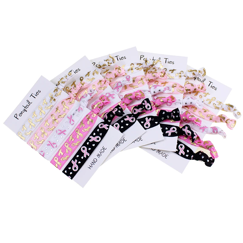 

5 sets/lot (25pcs)breast cancer awarene print elastic hair ties FOE girl Hair Accessories free shipping