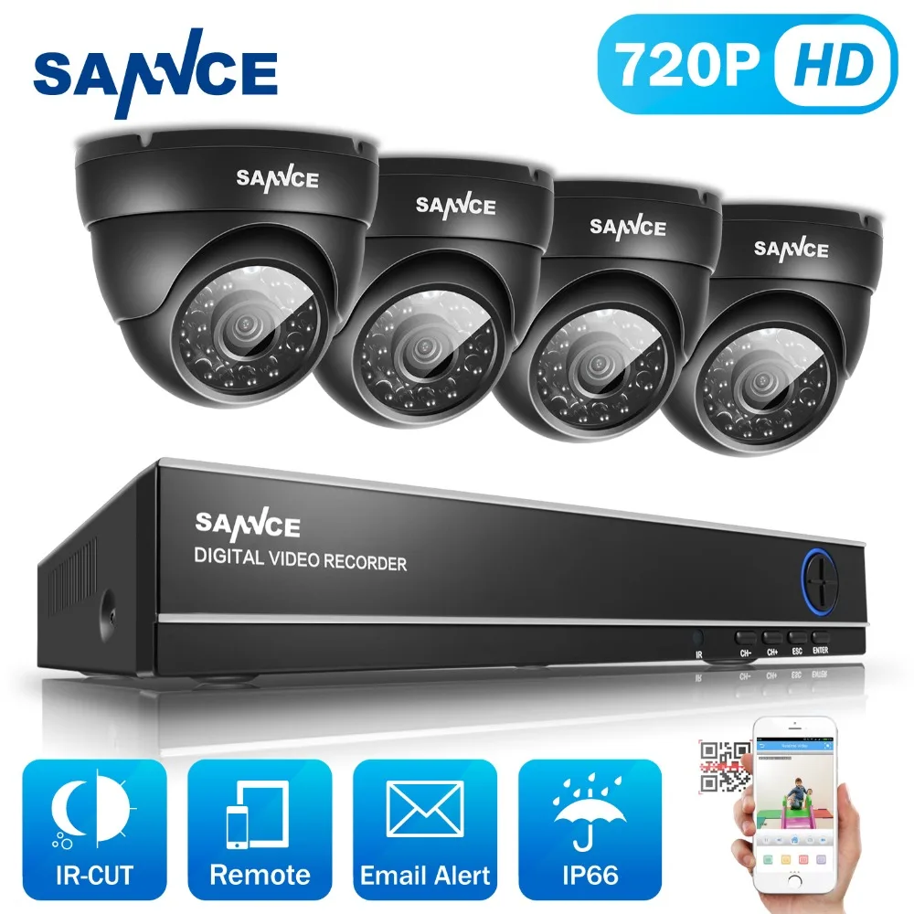 SANNCE 8CH CCTV System 720P DVR 4PCS 1.0MP IR Weatherproof Outdoor