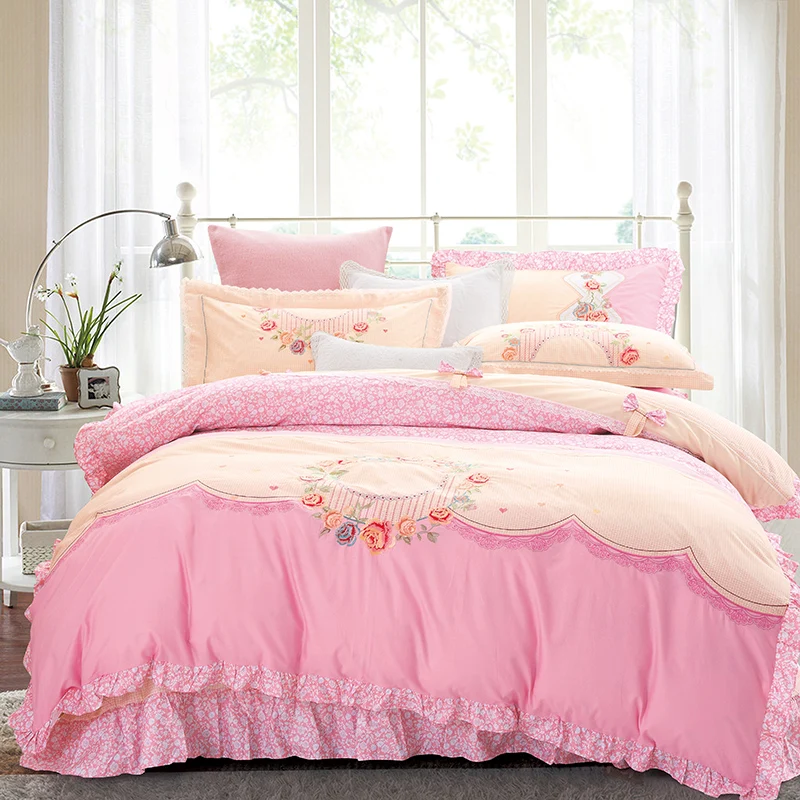 White Ruffle Bedding Sets Cotton 4pcs Princess Duvet Cover Girls