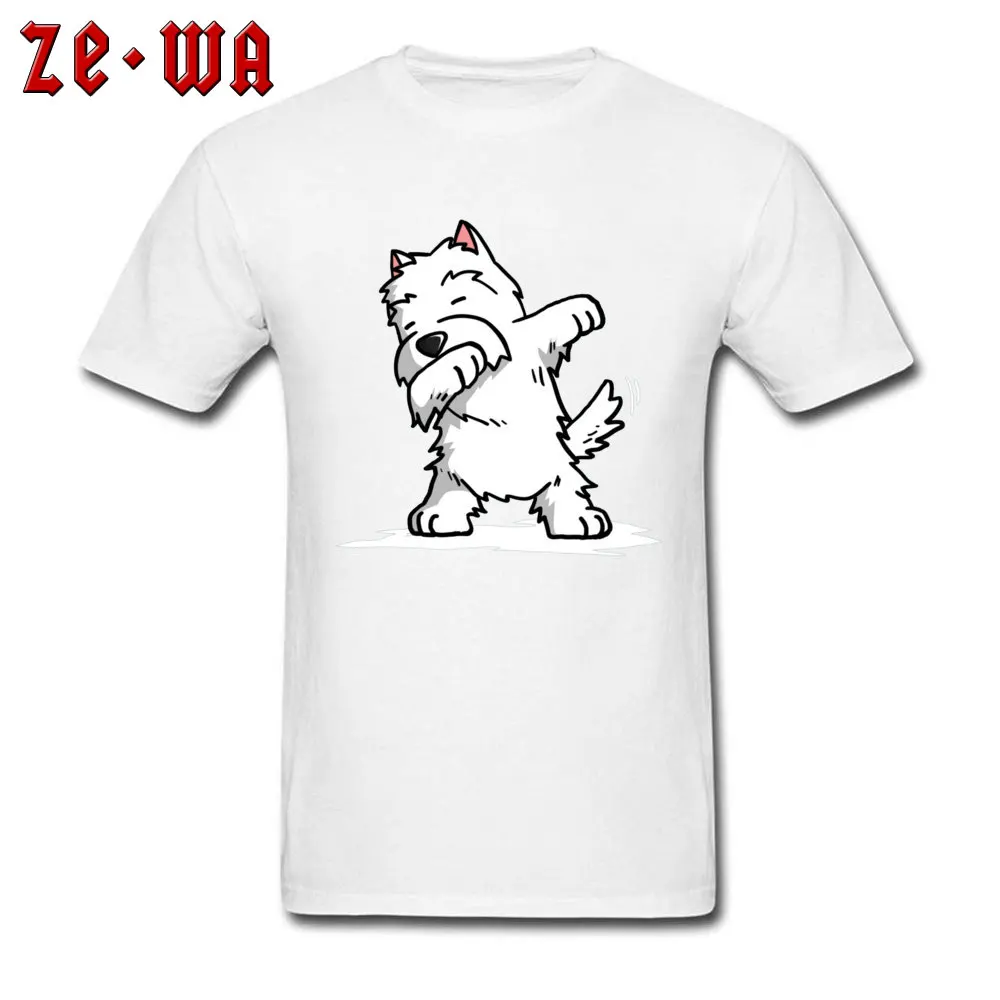 Normal Tshirts Design Short Sleeve Rife Round Neck 100% Cotton Tops Shirts 3D Printed Tshirts for Men Thanksgiving Day Funny Dabbing West Highland White Terrier Dog -7475 white