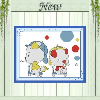 

Scooter lovely dog patterns counted print on canvas DMC 11CT 14CT kits Joy Sunday Cross Stitch Chinese embroidery needlework Set