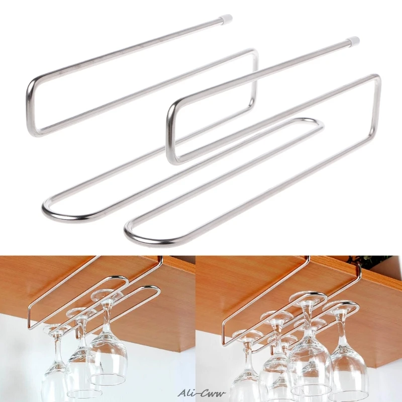 Stainless Steel Wine Glass Hanger Under Cupboard Cup Holder Cabintet