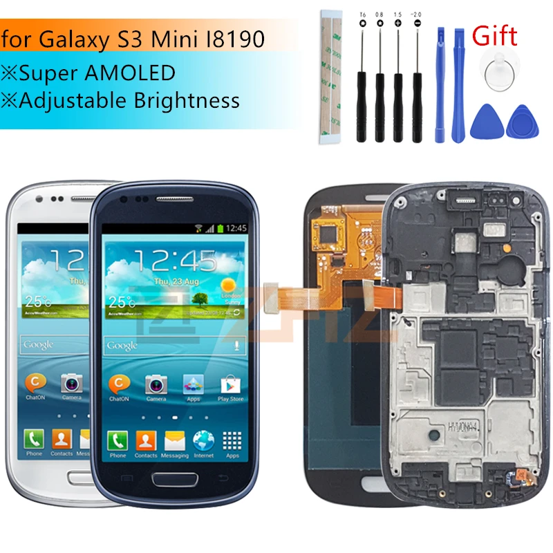Цена Super AMOLED для samsung galaxy s3 мини ЖК дисплей i8190 кодирующий преобразователь сенсорного экрана в сборе GT i8190 i8195 i8200 запчасти