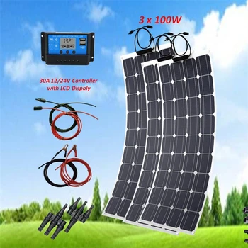 

Solar Panel energy whole solar system 3*100w flexible solar panel power home kit with PWM 30A Solar Charge Controller RV Boat