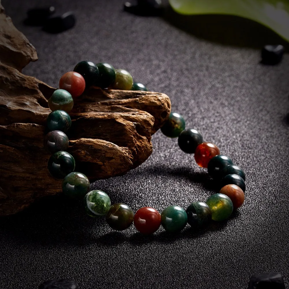 Модные браслеты с натуральным камнем, индийские аметисты из натурального камня, круглые растягивающиеся браслеты из бисера, унисекс