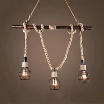 

American wind industry retro loft chandelier clothing store restaurant living room bar cafe pendant lamp art pipe rope light