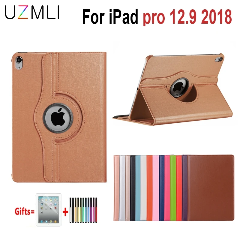 

360 Degree Rotating Smart Wake Leather Cover Case for iPad pro 12.9" 2018 A1876 A1983 A2014 A1895 Coque Capa Funda + Gifts