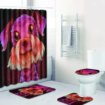 

HobbyLane 4pcs/set 3D Animals Toilet Polyester Cover Mat Non Slip Floor Mat Set Bathroom Shower Curtain Bath Mat Bathroom Suits