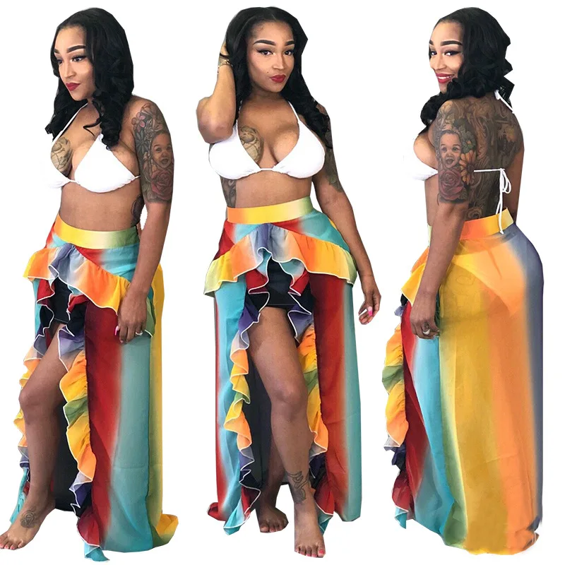 2018 New Arrival None Sleeveless Bohemian None Halter Regular Elastic Waist Floor-length Short Print Women's Sets Women's Sets