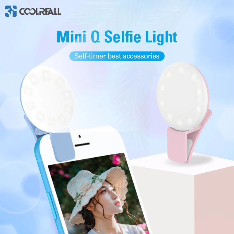 

Coolreall Mini Q Selfie Ring Light Portable Flash LED USB Clip Mobile Phone For Night Photography Fill Light For iPhone Samsung